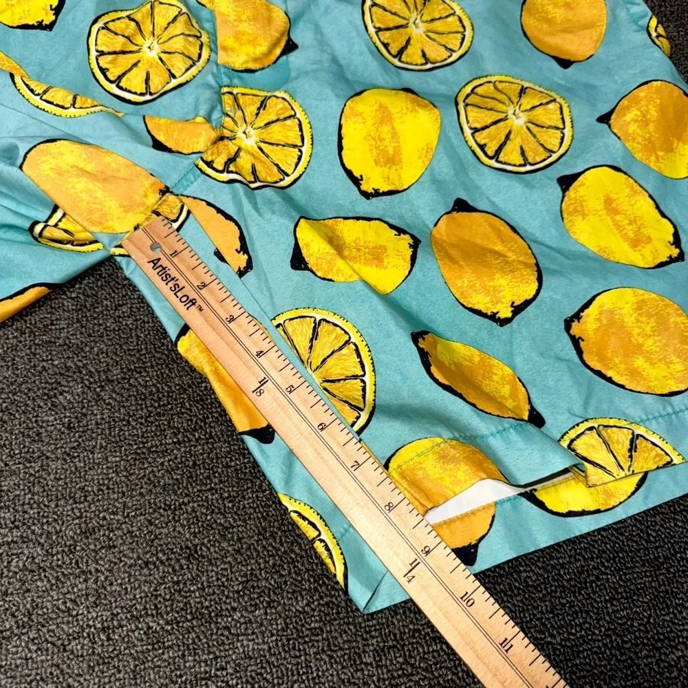 St. John's Bay Swim Shorts Mens XL Blue Yellow Allover Lemon Print Swimwear